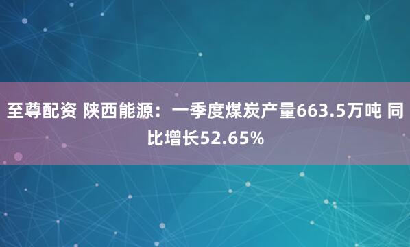 至尊配资 陕西能源：一季度煤炭产量663.5万吨 同比增长52.65%