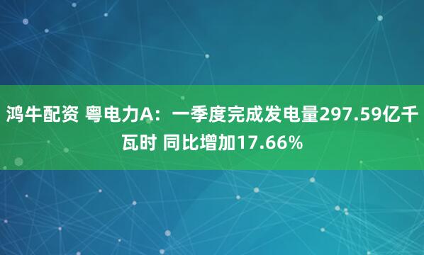 鸿牛配资 粤电力A：一季度完成发电量297.59亿千瓦时 同比增加17.66%
